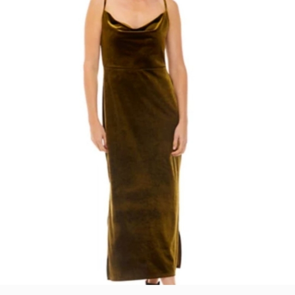 TAYLOR Olive Cowl-Neck Sleeveless Velvet Dress Sz 2 - Picture 2 of 8